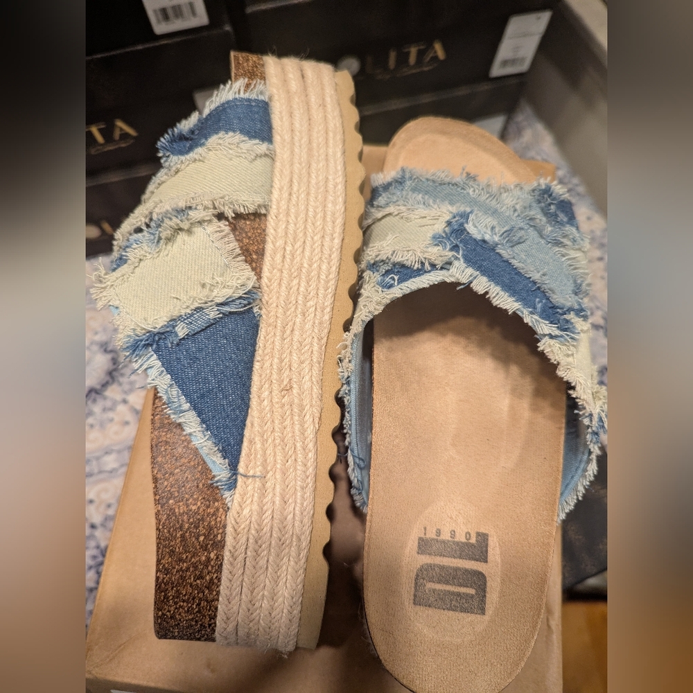 Dirty Laundry Women's Plays Platform Slide Sandal Jean Patchwork 7 New in Box - Picture 5 of 8